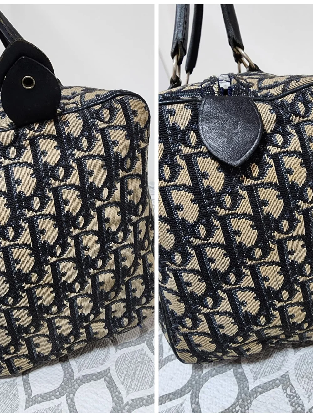 Christian Dior Vintage Trotter Boston Bag Black/Beige